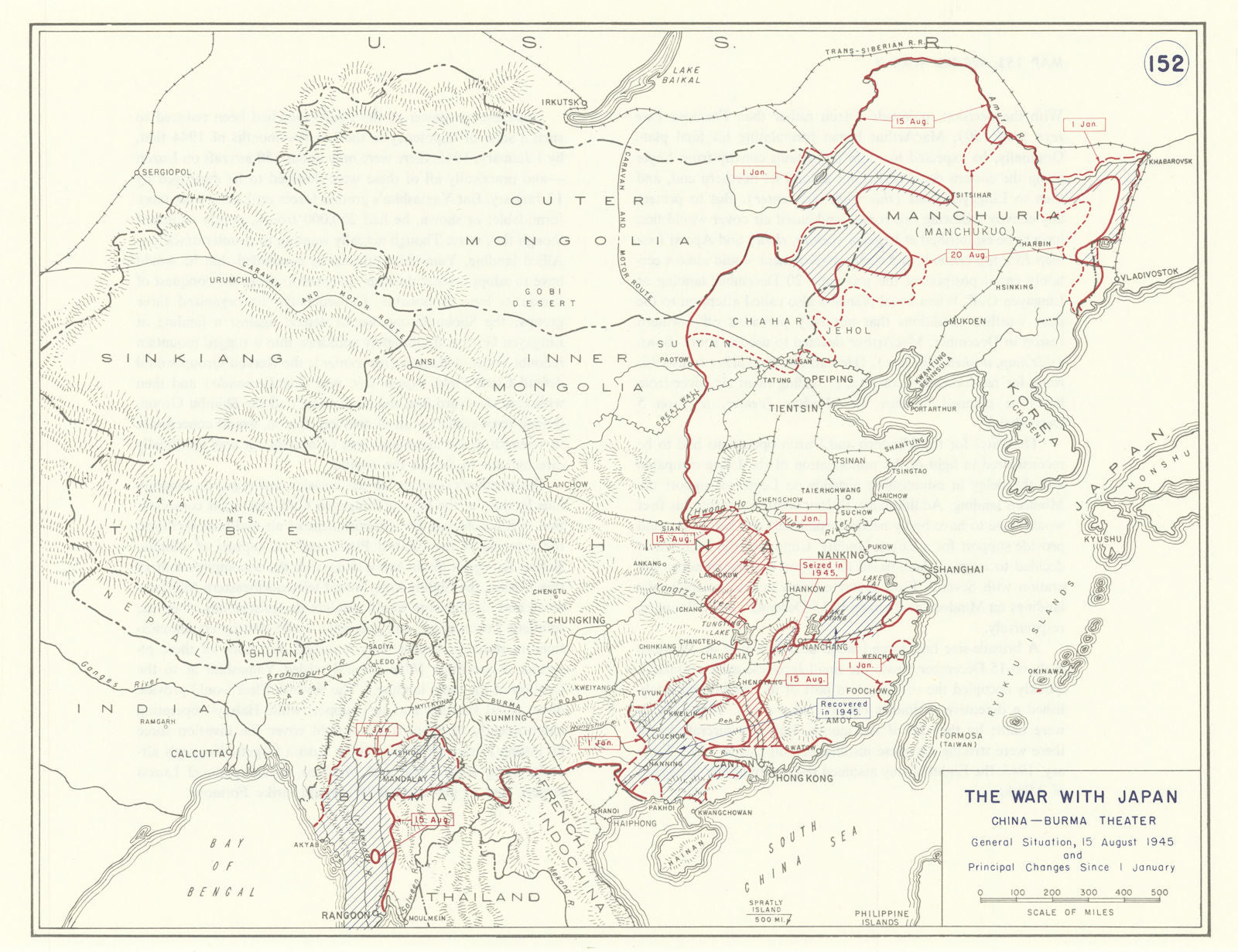 World War 2. China-Burma Theater. 1 January-15 August 1945 Operations 1959 map